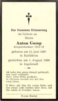 Sterbebildchen Anton Gump